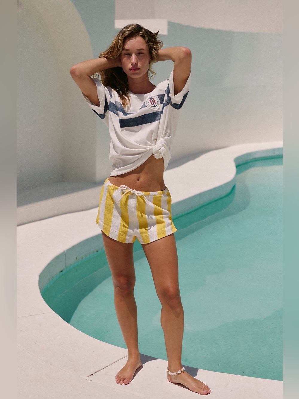 Free People Yellow Striped Hot Hot Hot Micro Cotton Shorts